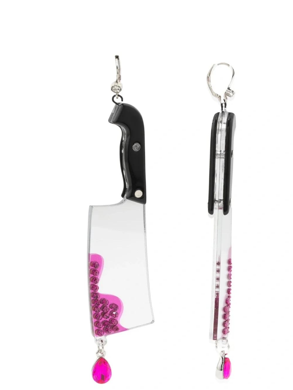 Betsey Johnson Black Handle Cleaver Earrings with Hot Pink Accents